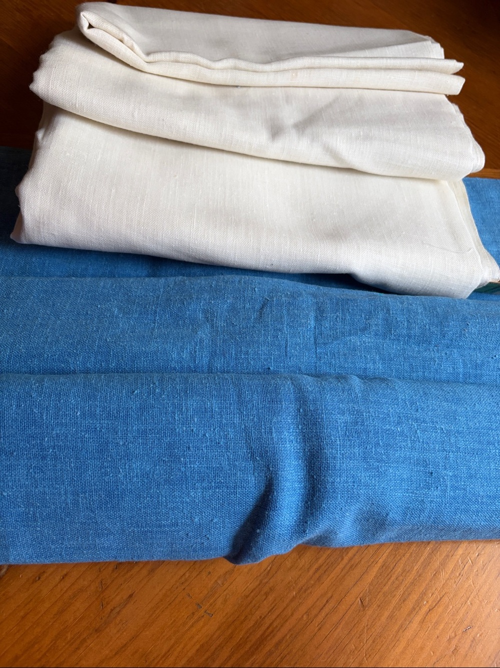 Fabric linen 44”x122”+44”x62” White&Blue Linen Blend Fabric